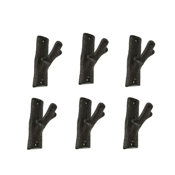 Brown Cast Iron Rustic Tree Branch Wall Hook Set of 6 Small - Picture 1 of 3
